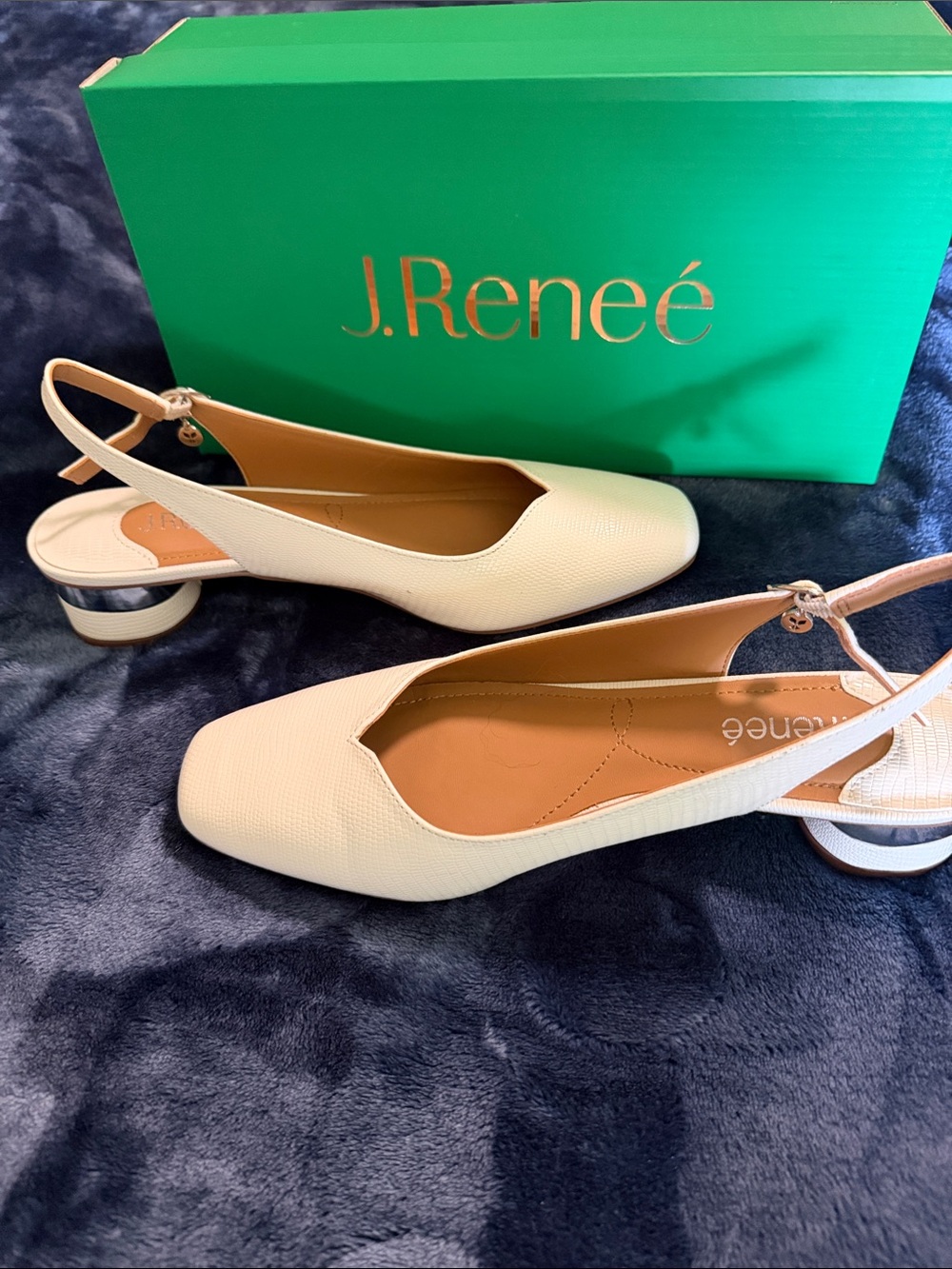 J.Renee Cream Textured Slingback Low Block Heels